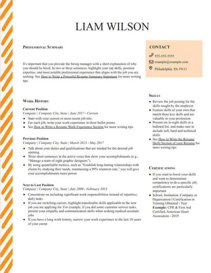 example of Resume Now's Unique resume template
