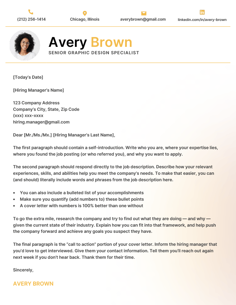 An example of the fresh cover letter template for word