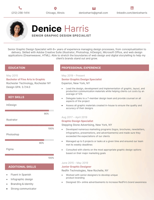 The "Fresh" photo resume template, featuring skill bars and a unique, contemporary style