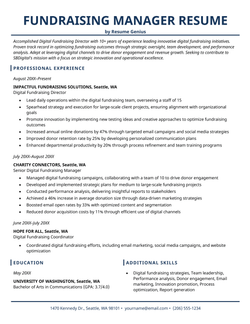 A fundraising manager resume example.