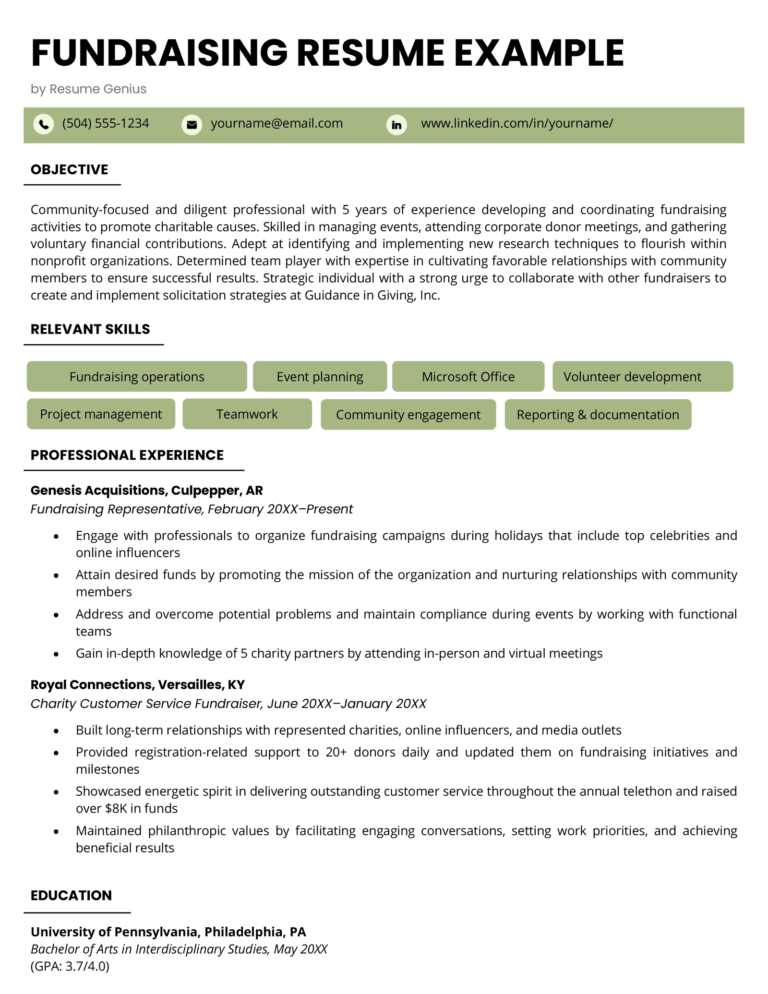 Fundraising Resume Example Template 18 Skills To List