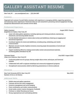 Entry-level arts administrator resume example and template
