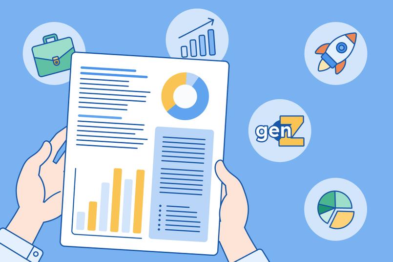 A pair of hands holding onto a data report with charts on them