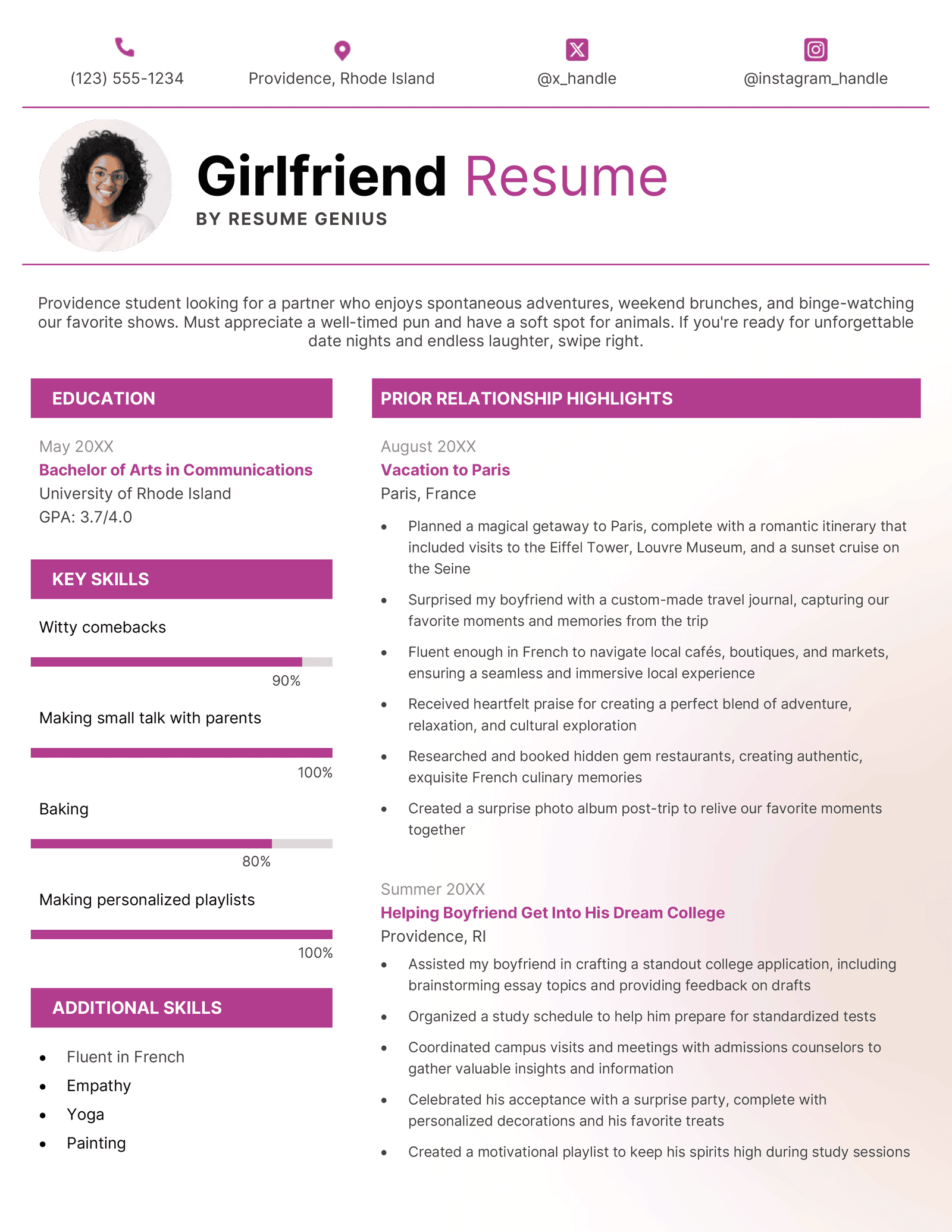 Girlfriend / Boyfriend Resume Example, Template, & Writing Tips