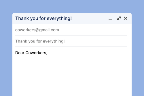 An email in which the header says "goodbye" and the text says "dear coworkers"