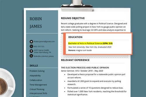 An example of a resume with GPA included on it