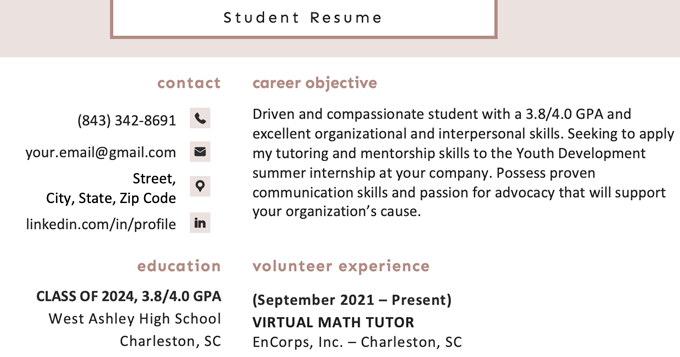 example of a college GPA at the top of a resume