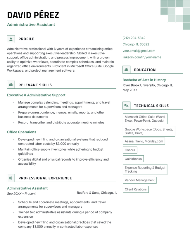 Graphite resume template in green