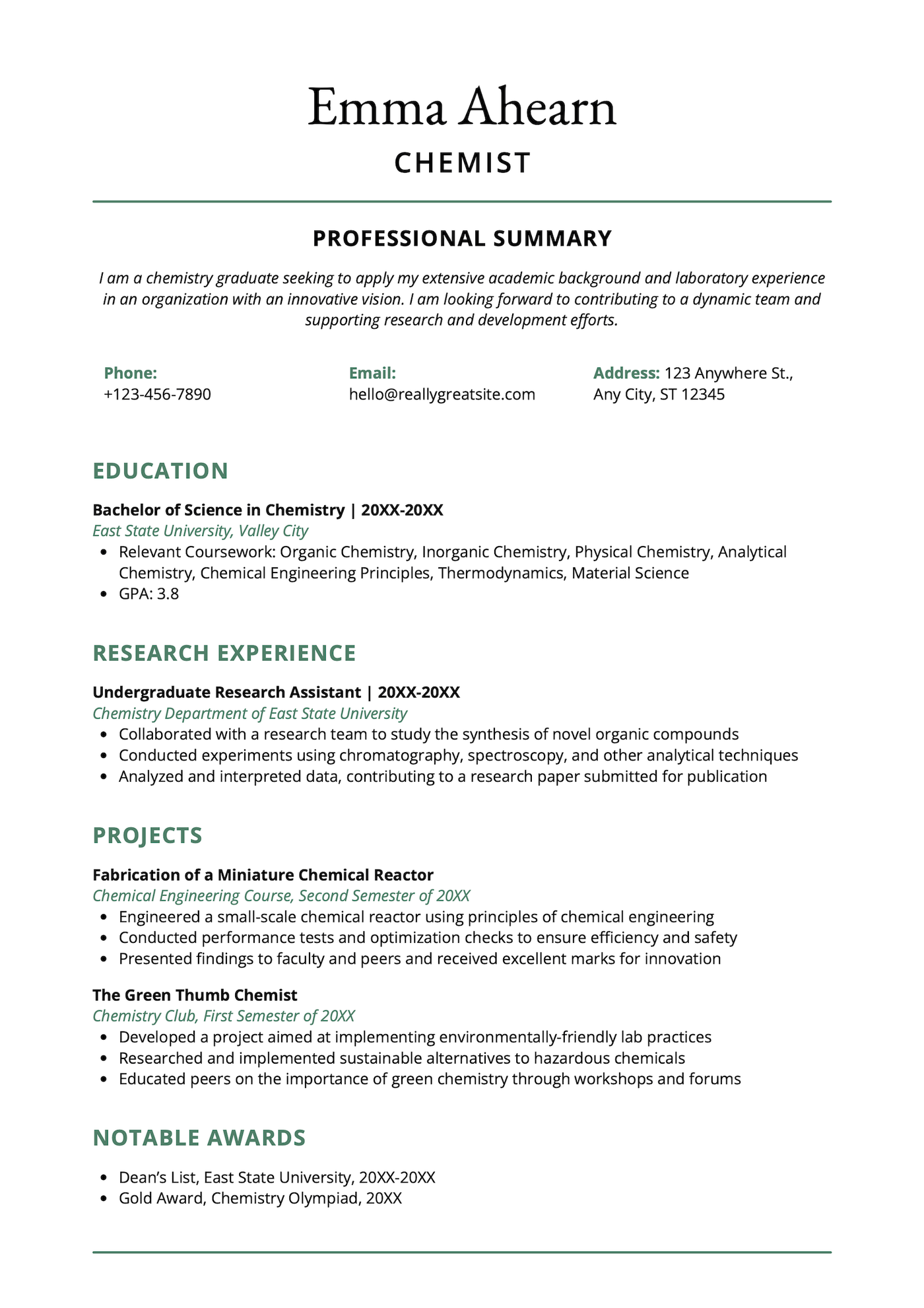 A green and black simple style Canva resume template.
