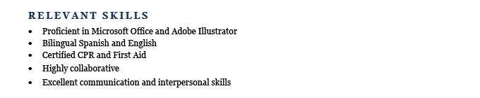 An example of a skills section without many hard skills