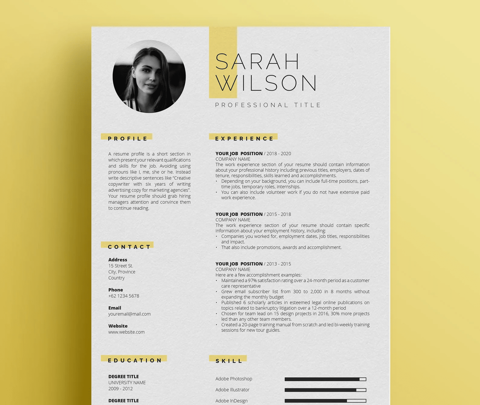 A visual resume example with highlighted headings.