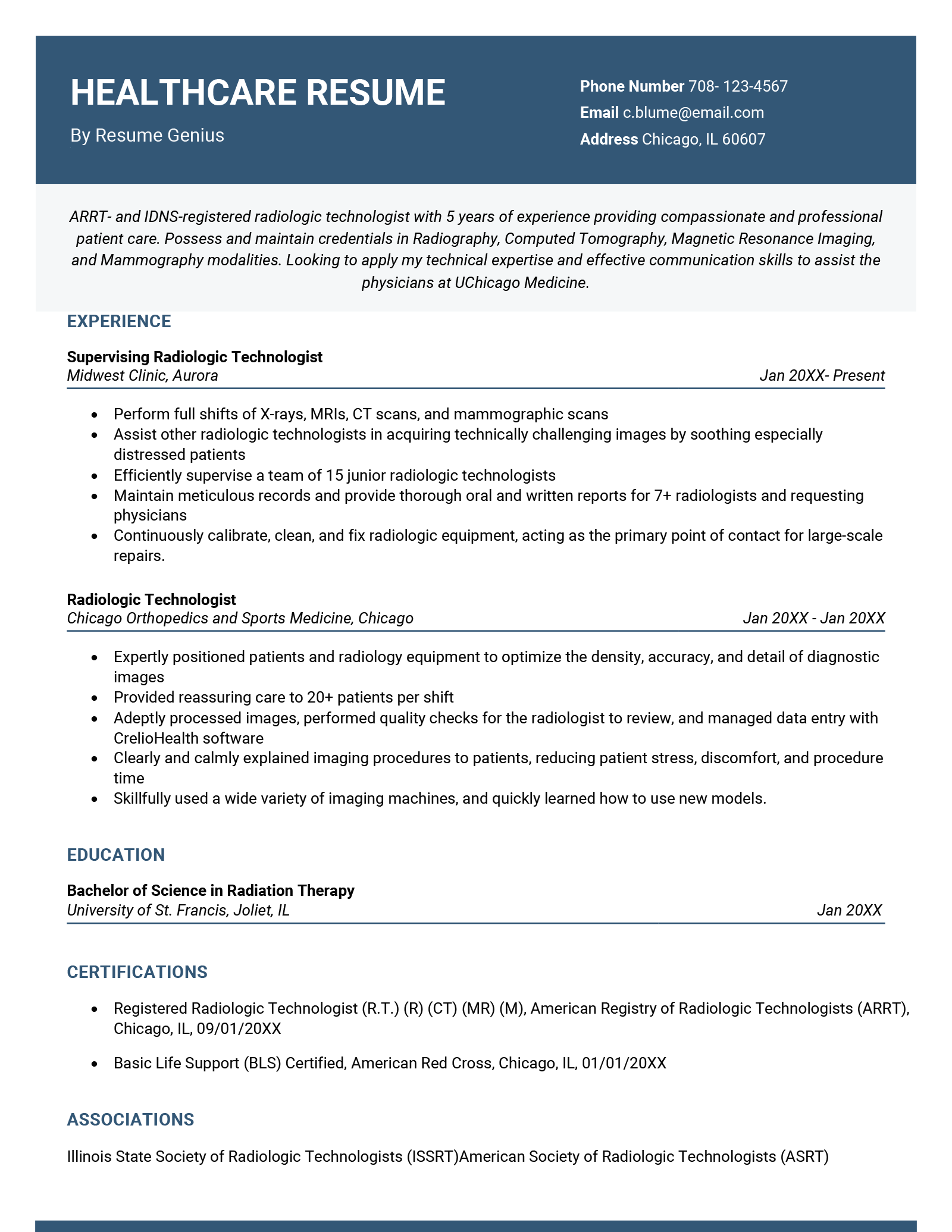 healthcare resume example