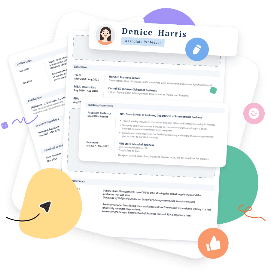 An illustration of job seeker's resume on the Resume Genius resume builder with sections being edited