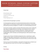 A high school graduate cover letter using a template with a red header.