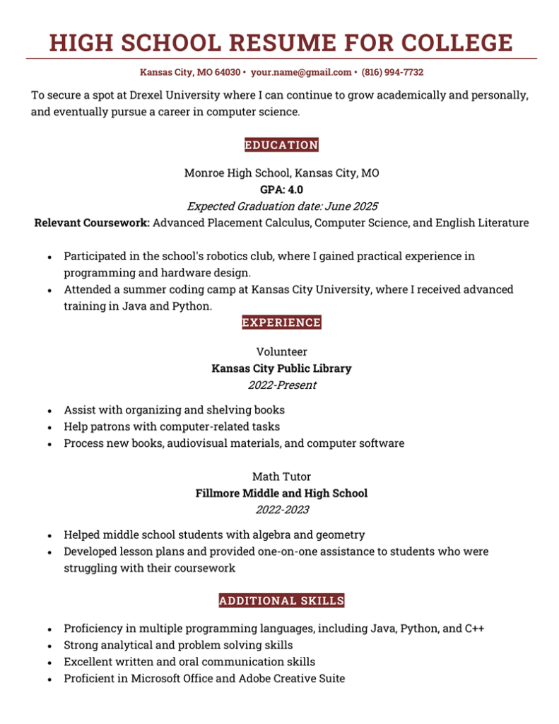 4+ High School Resume Examples for 2024