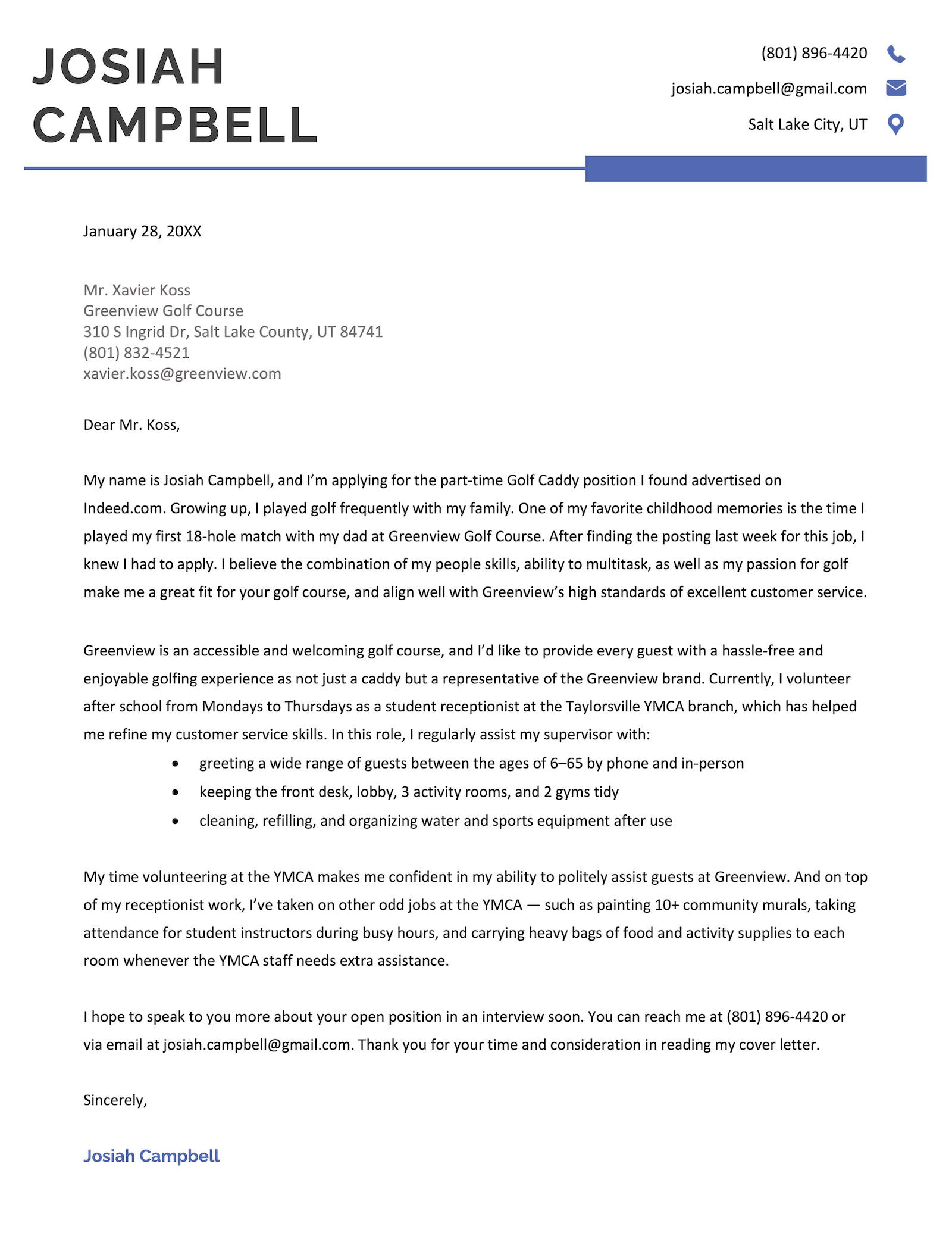 Cover letter with no experience example