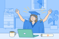 New graduate at her new job in an office.