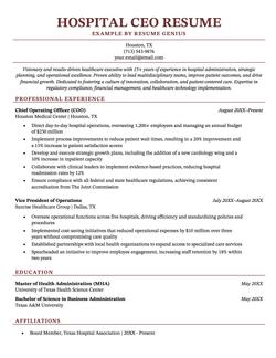 Example of a hospital CEO resume