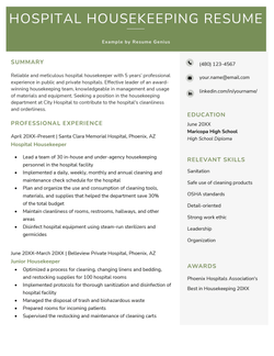 A sample of a hospital housekeeping resume