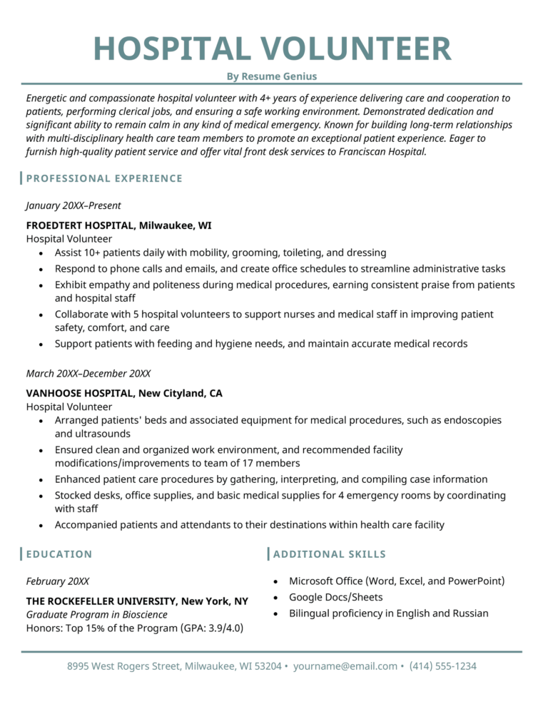 Hospital Volunteer Resume Sample How To Write   Hospital Volunteer Resume Sample 768x994 