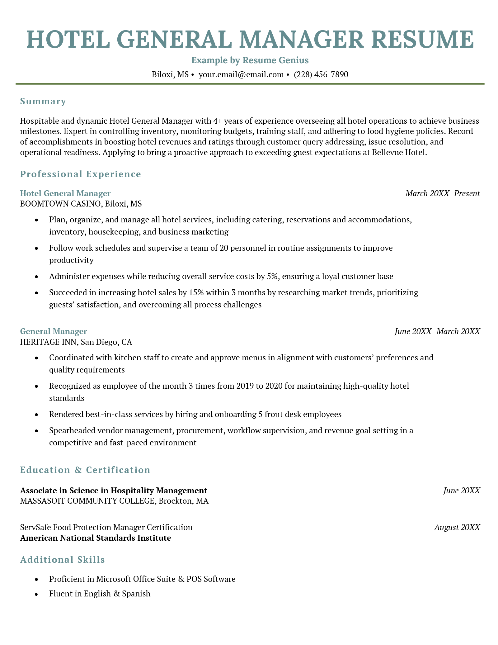 sample resume for hotel sales manager