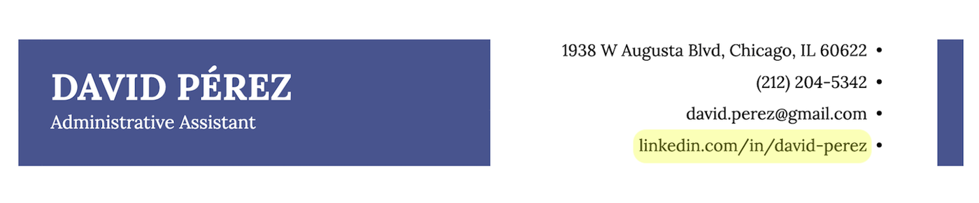 A screenshot of a resume header with the applicant