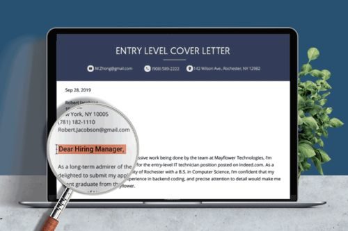 image of a cover letter opening with a magnifying glass, how to address a cover letter hero concept