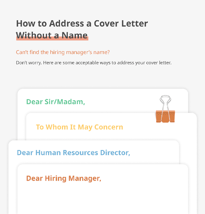 An infographic showing how to address a cover letter with no name