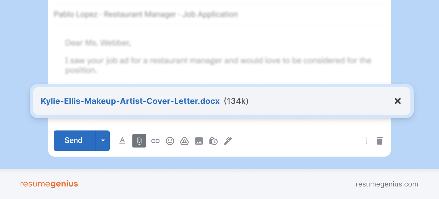 An example of email a resume focusing on using the correct file name format for a cover letter.
