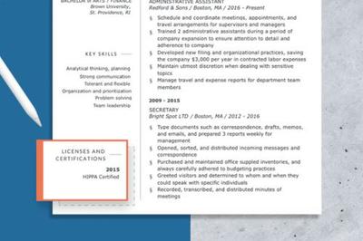 A graphic highlighting the certifications section of a resume