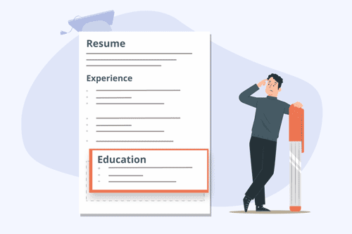 Image showing a resume writer puzzled over how to list education on his resume.