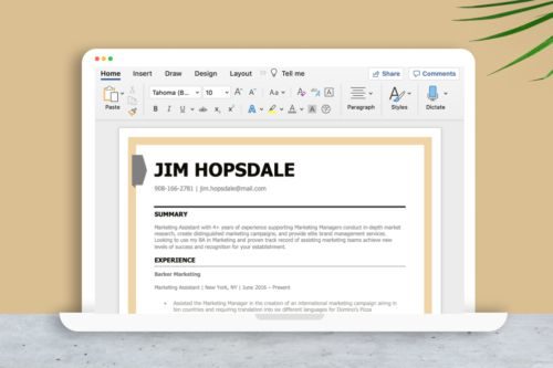 An example showing someone making a resume on Word