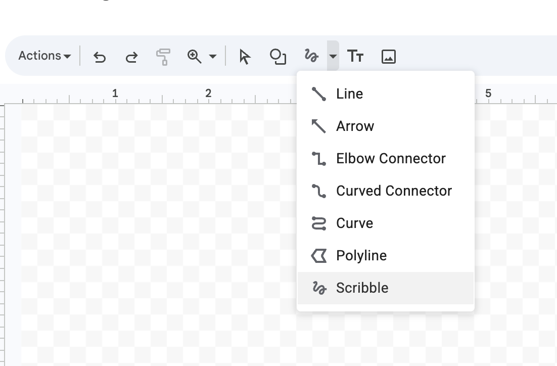 A screenshot showing how to add a scribble in the Google Docs drawing window