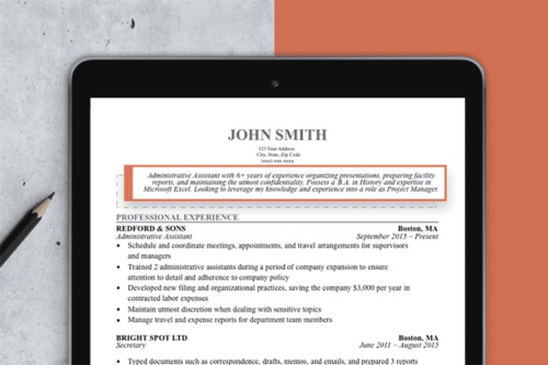 Resume image with the resume introduction highlighted, how to start a resume concept