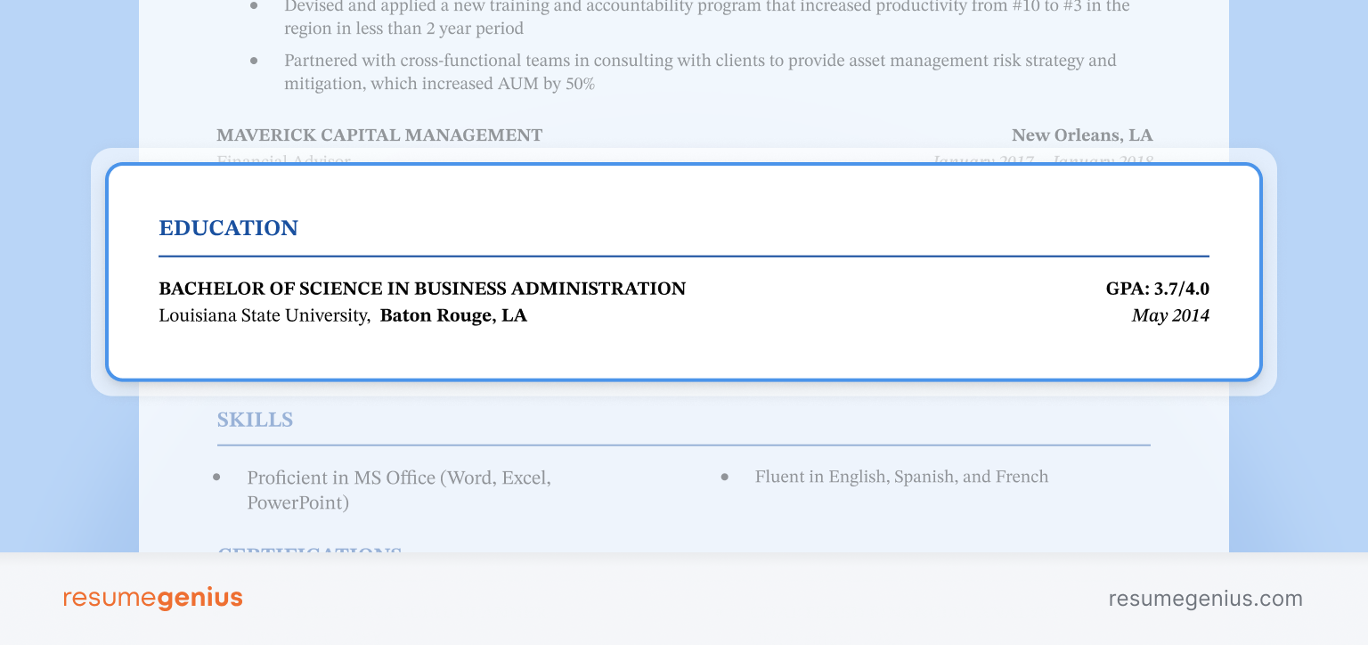 An example showing how to write a cv education section