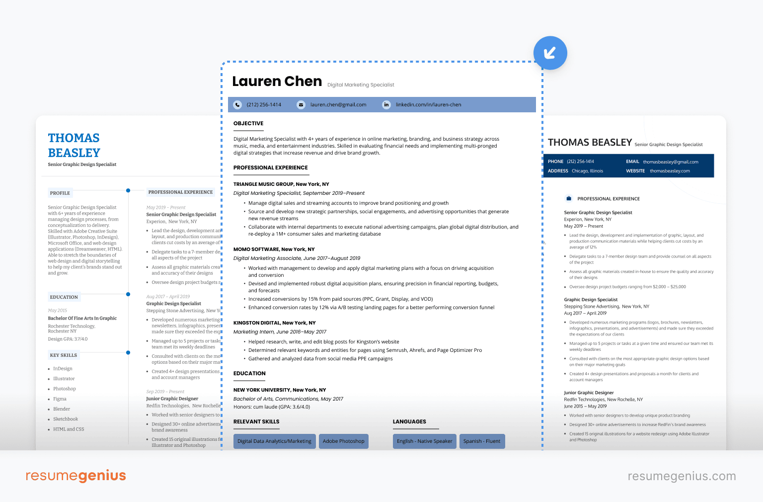 An example of a candidate selecting the formatting and style of their CV