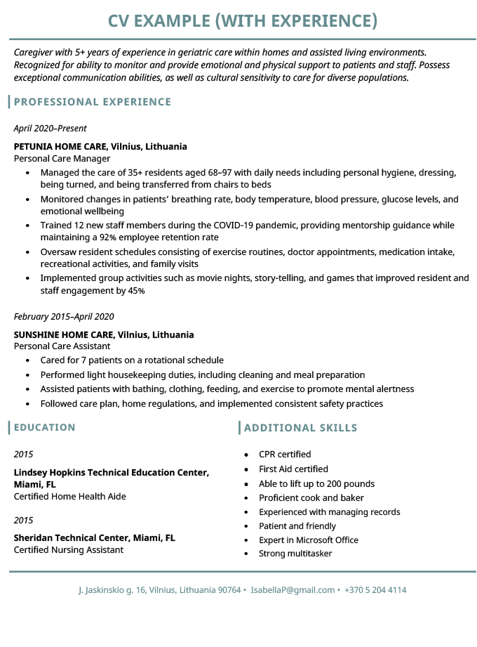 An example of how to write a cv with experience