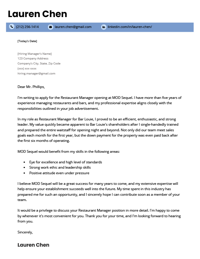 An example of a well written cover letter for a resume