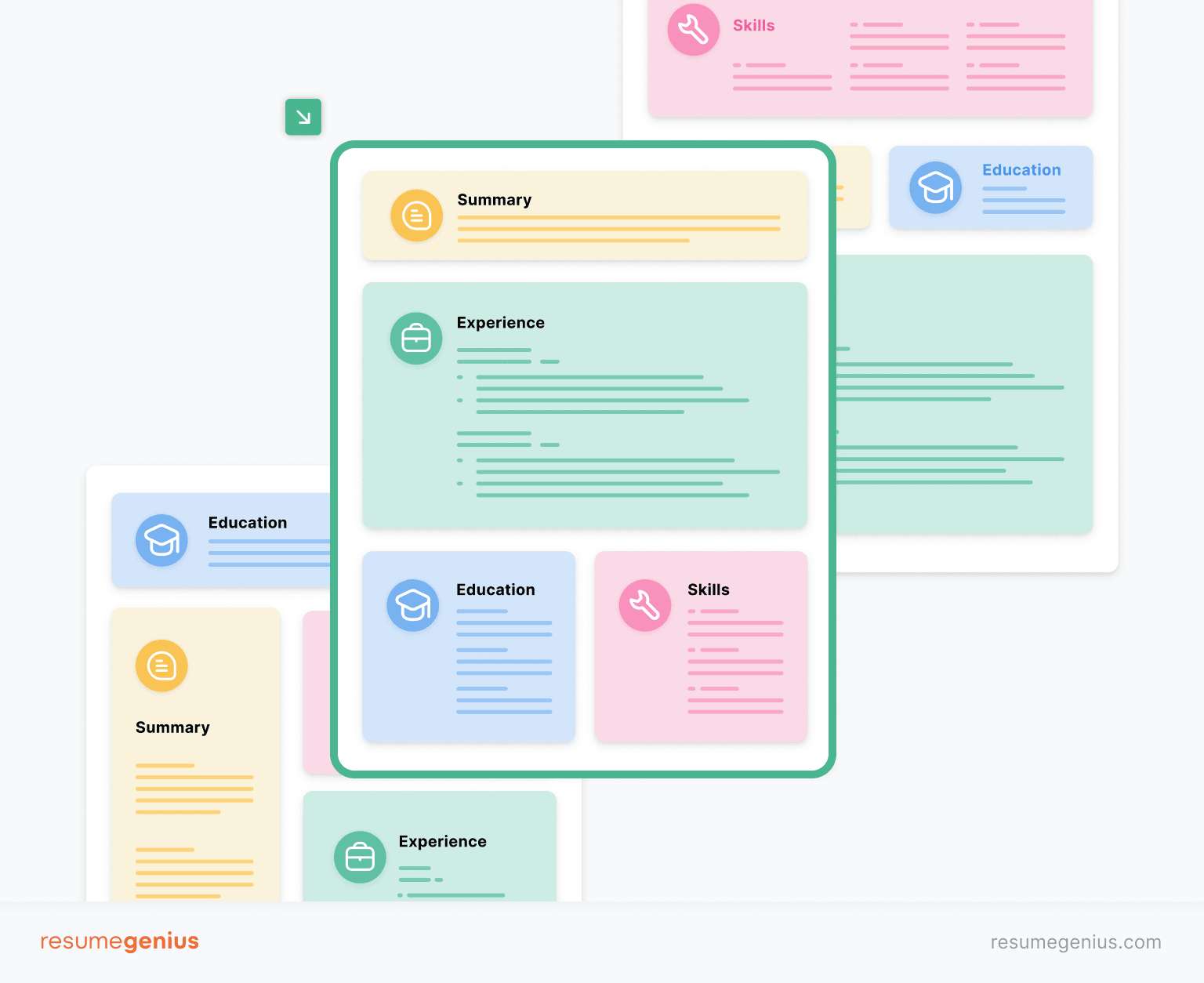 An image illustrating a few different resume formats, with a chronological resume being selected