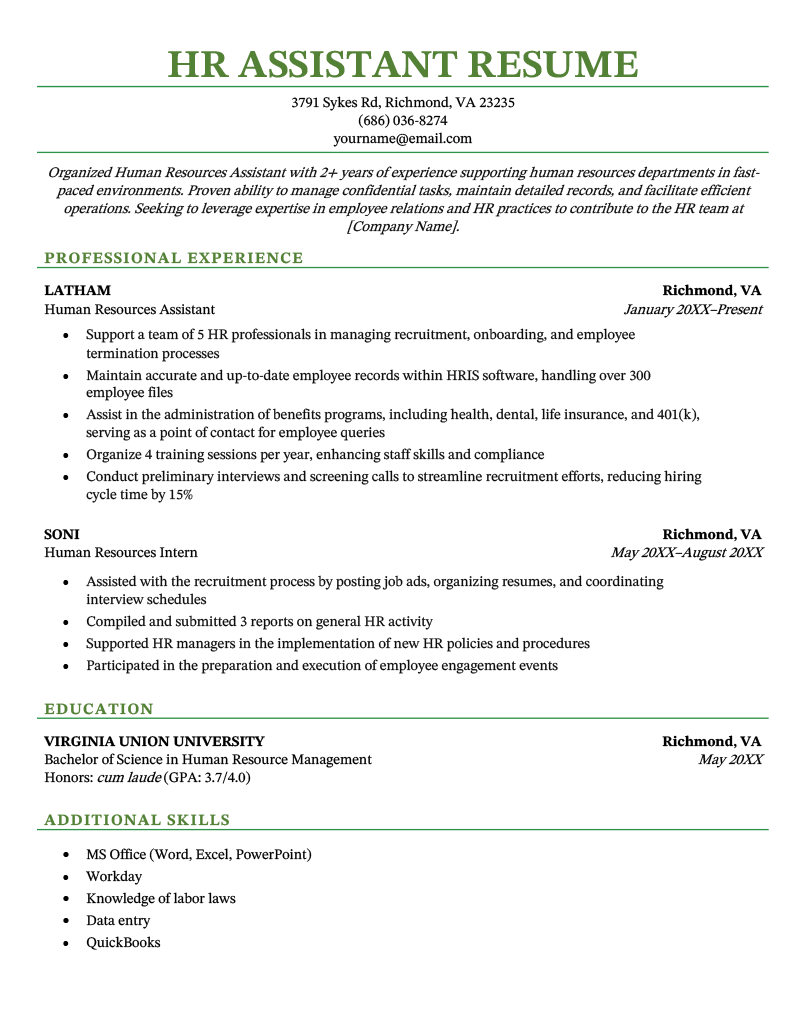 resume objective for human resources generalist