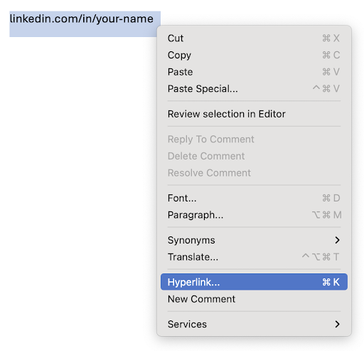 A demonstration of how to add a hyperlink in Microsoft Word