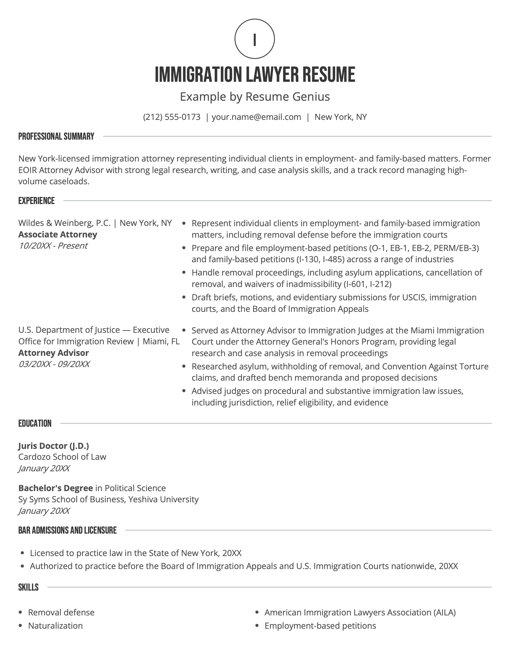 An example lawyer resume