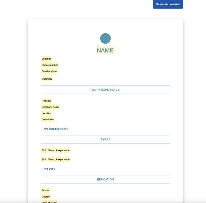 Image of a blank template for the Indeed resume review.