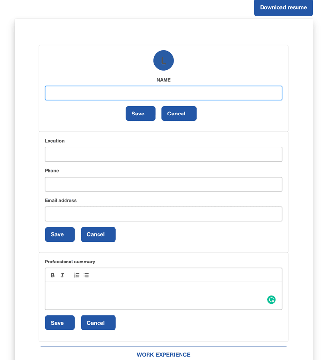 Image of the input boxes for the indeed resume review.