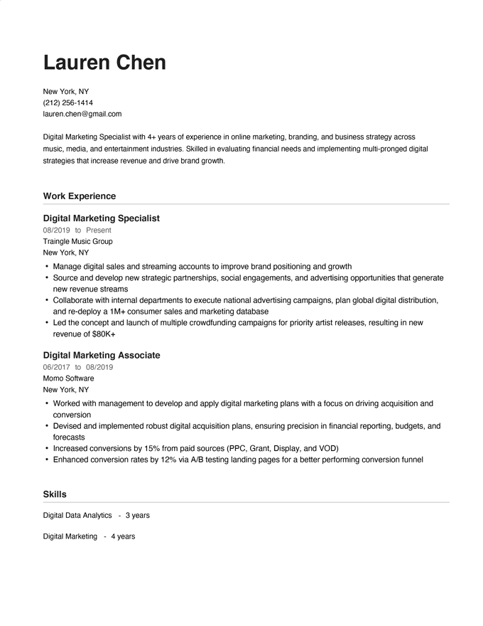 Image of the minimalist template for the Indeed resume review.