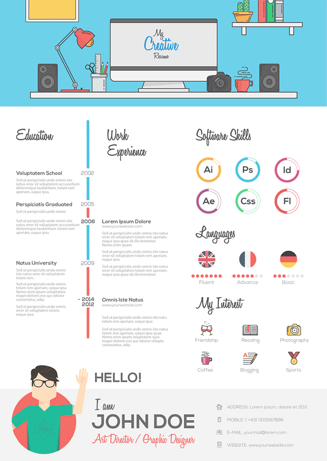 Example of an infographic resume with a playful header.