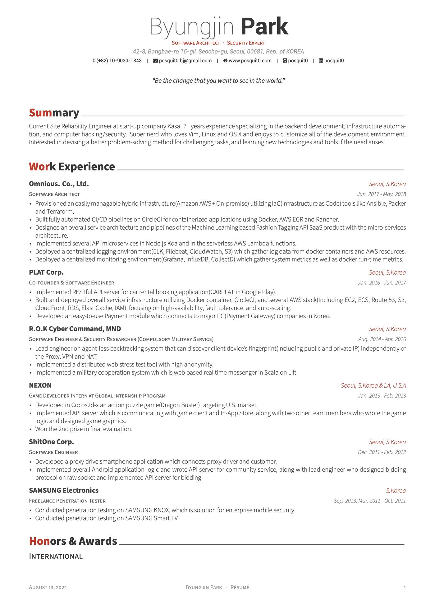 Innovative LaTeX resume template.