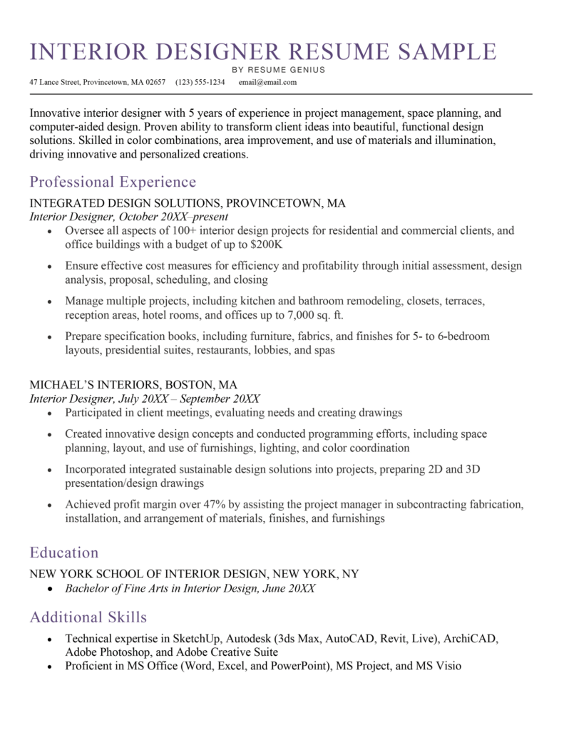3 Interior Design Resume Examples (Free Word Download)