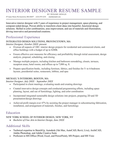Interior Design Resume Sample Template