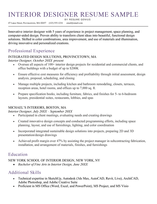 Interior Design Resume Sample Template